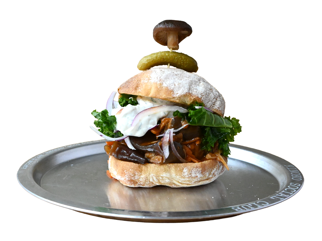 いろいろキノコのプルドマッシュバーガー
